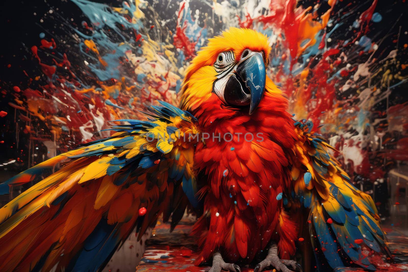 Vibrant Feathers in Tropical Paradise: A Stunning Rainbow Macaw Parrot Soaring in the Blue Sky