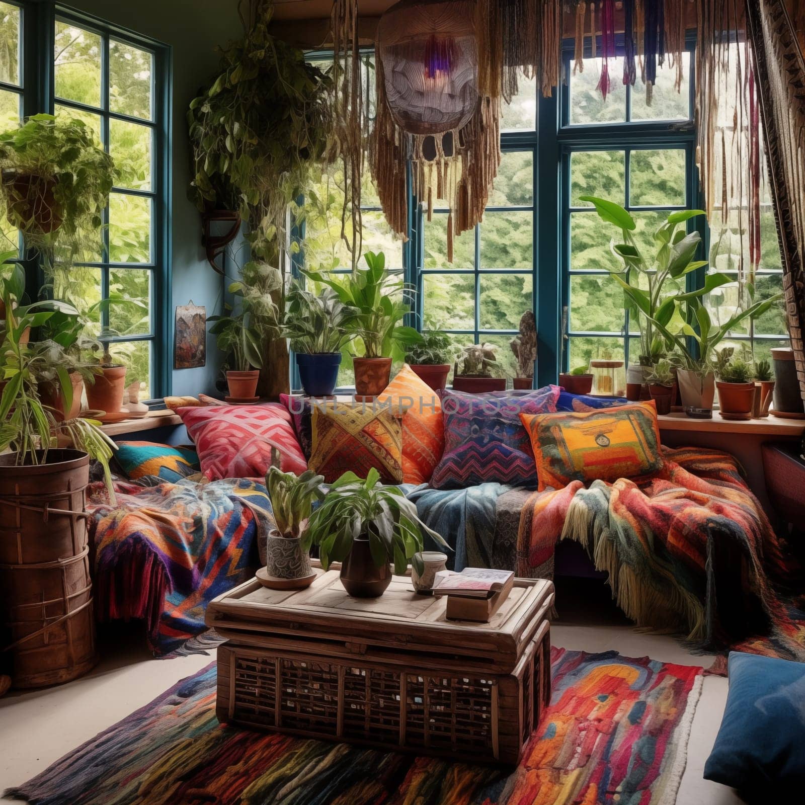 Bohemian living room interior. High quality photo