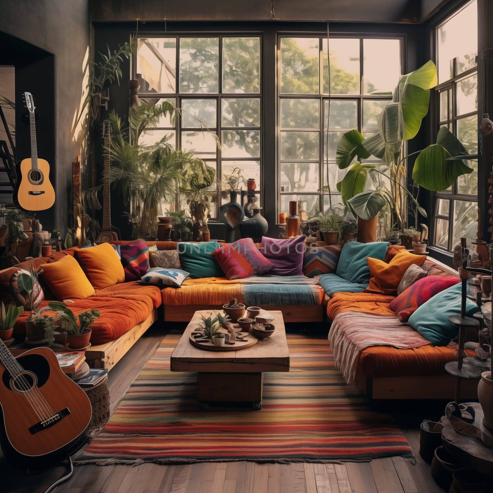Bohemian living room interior. High quality photo