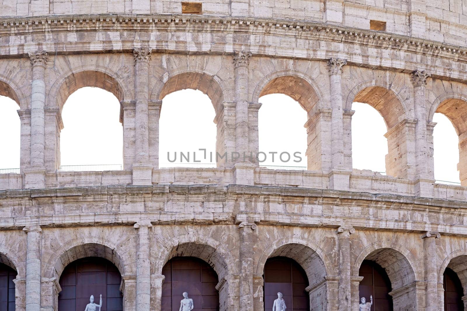 Background made of Colosseum with blue sky and clouds. Rome. Italy. Horizontally.