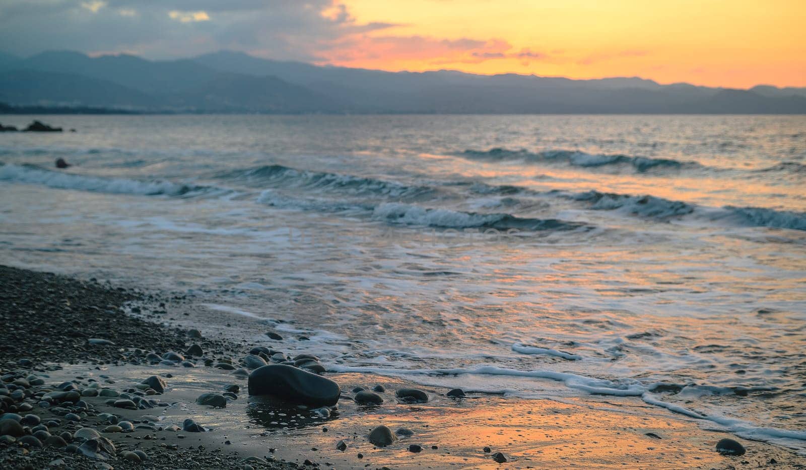 waves and splashes of water on rocks on the Mediterranean Sea in Northern Cyprus