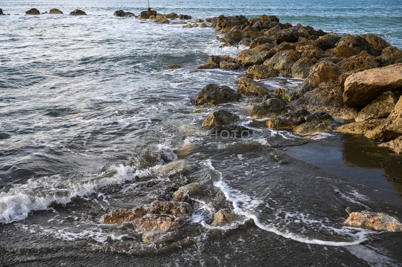 waves crashing on rocks on the Mediterranean coast 2 by Mixa74