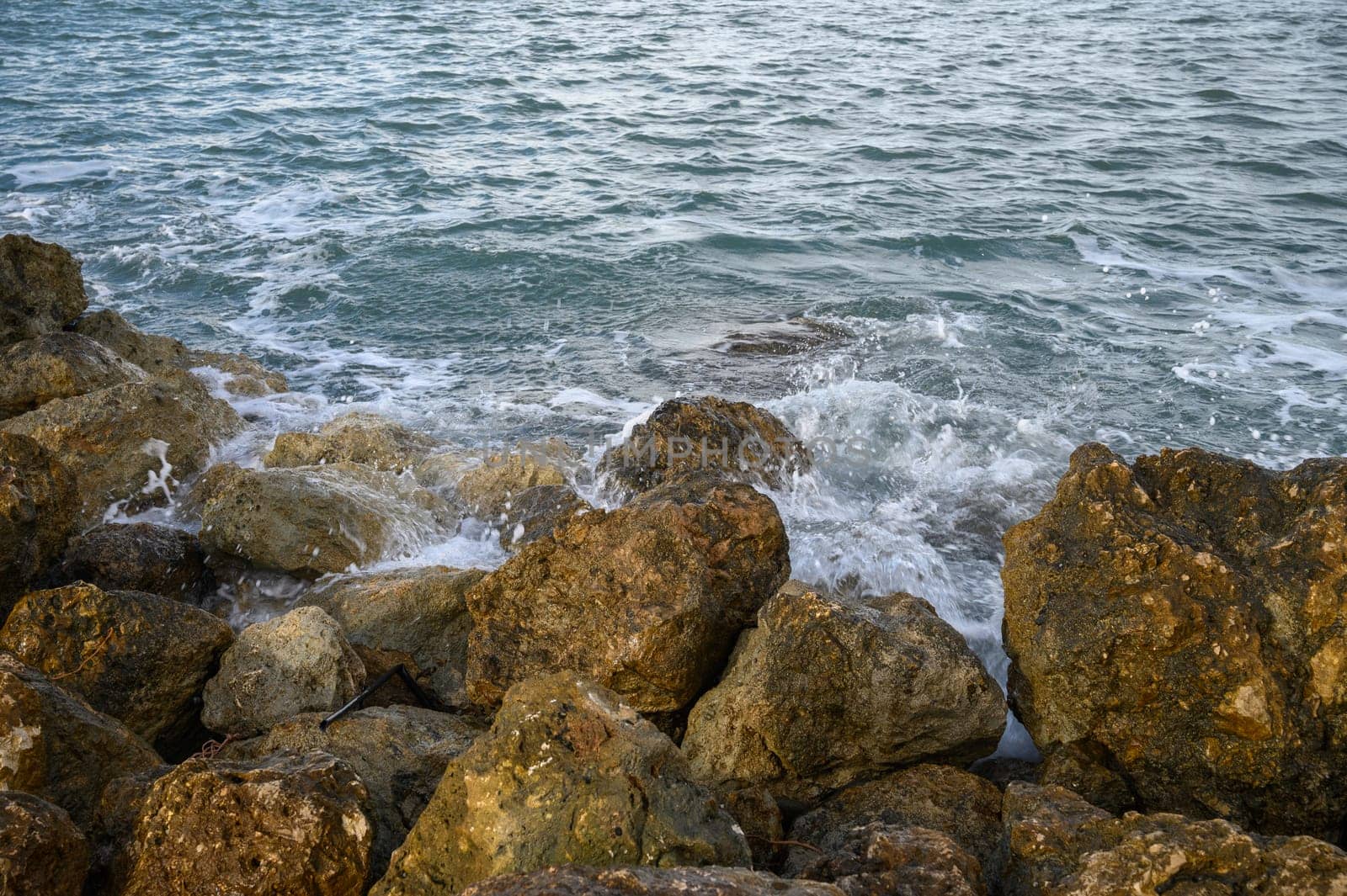 waves crashing on rocks on the Mediterranean coast 3 by Mixa74