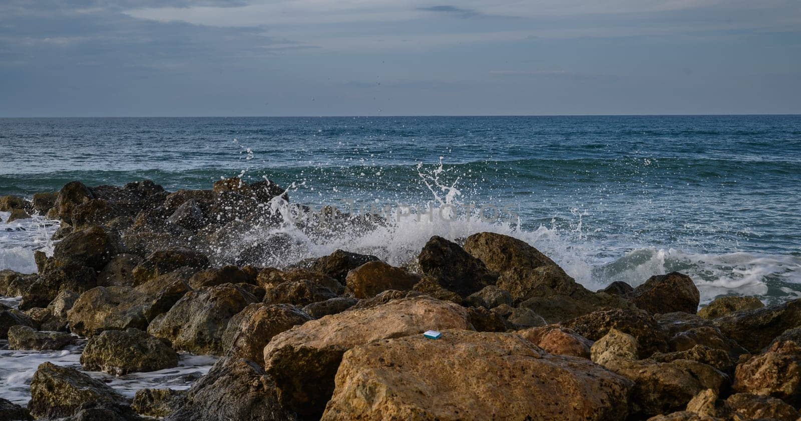 waves crashing on rocks on the Mediterranean coast 9 by Mixa74