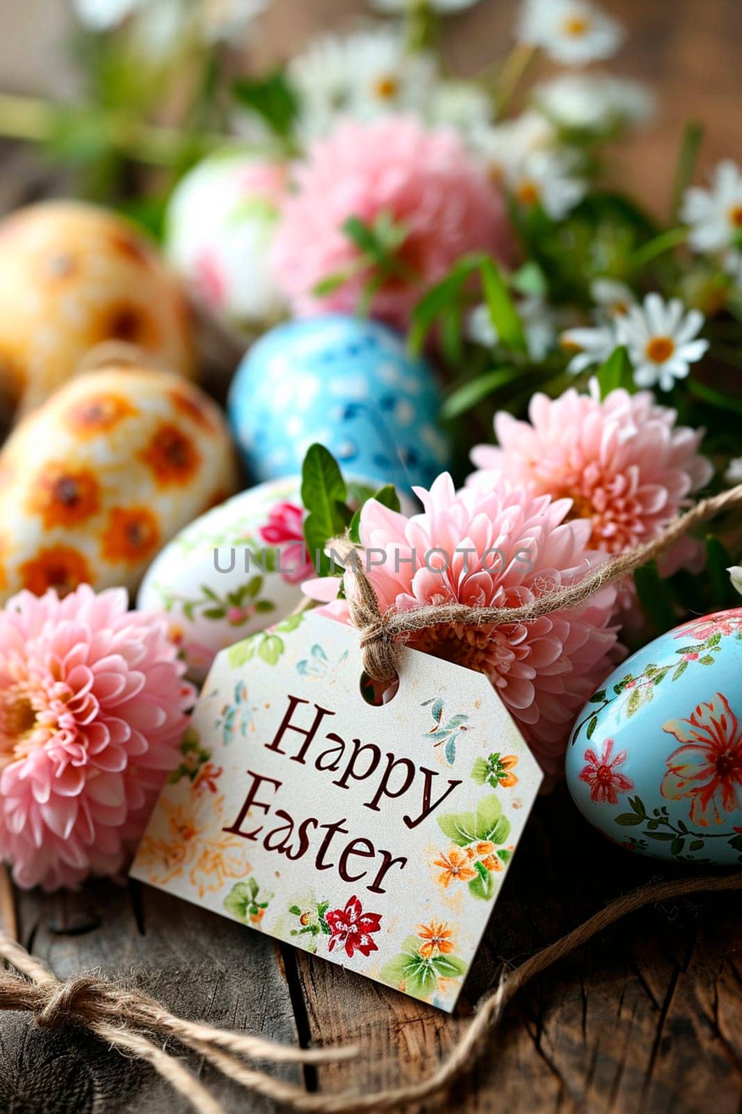 Happy Easter card and eggs. Selective focus. by mila1784