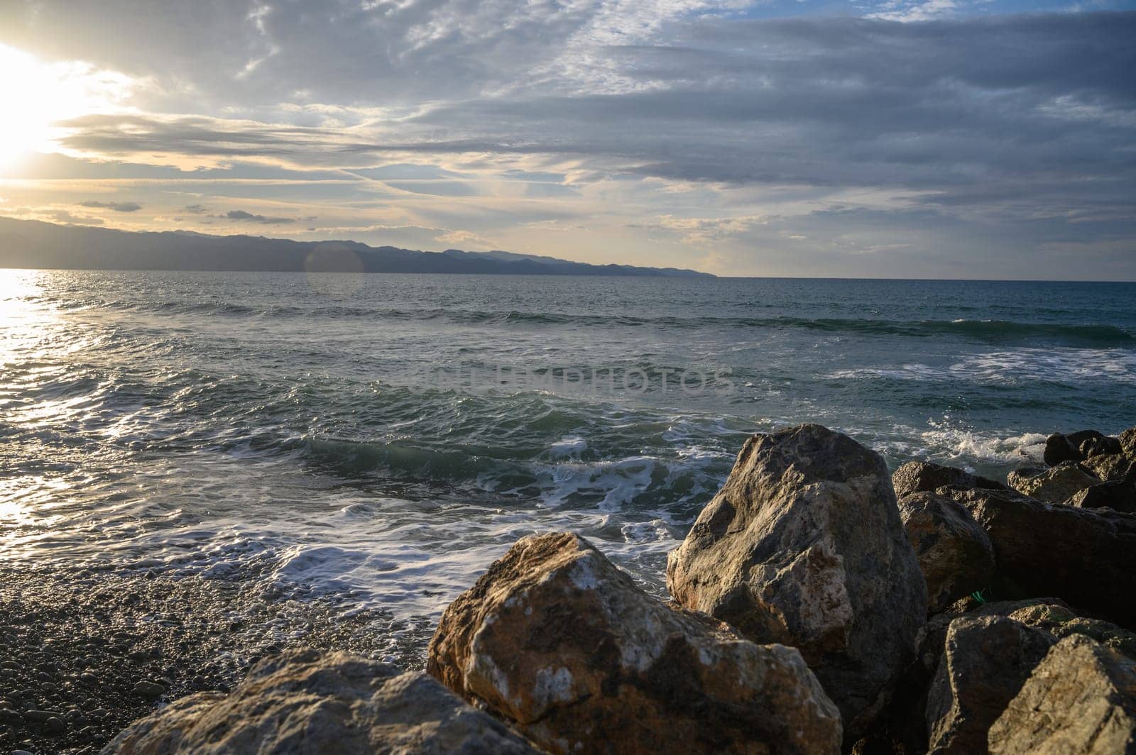 waves stones in the sea on the Mediterranean in winter 7