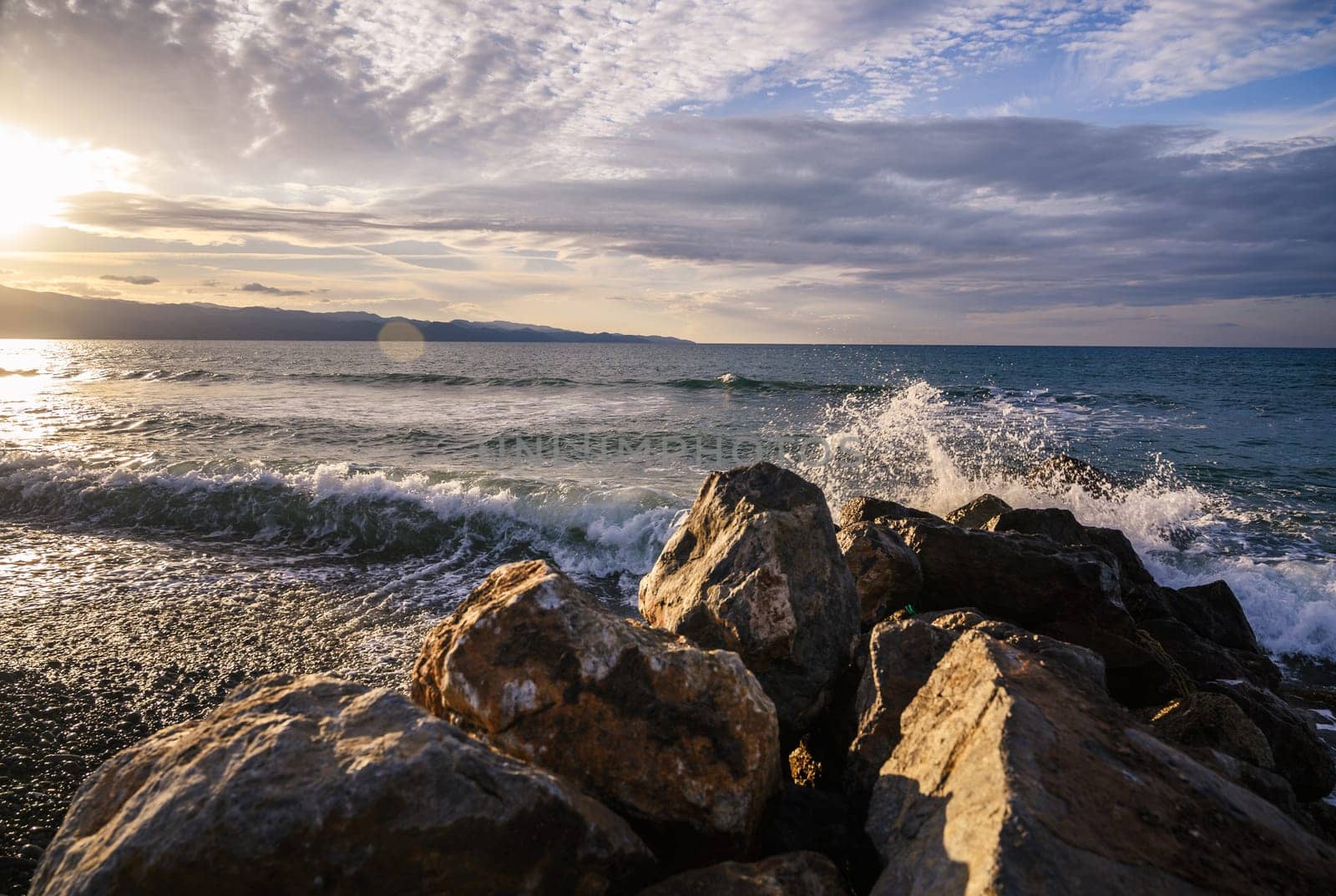 waves stones in the sea on the Mediterranean in winter 2