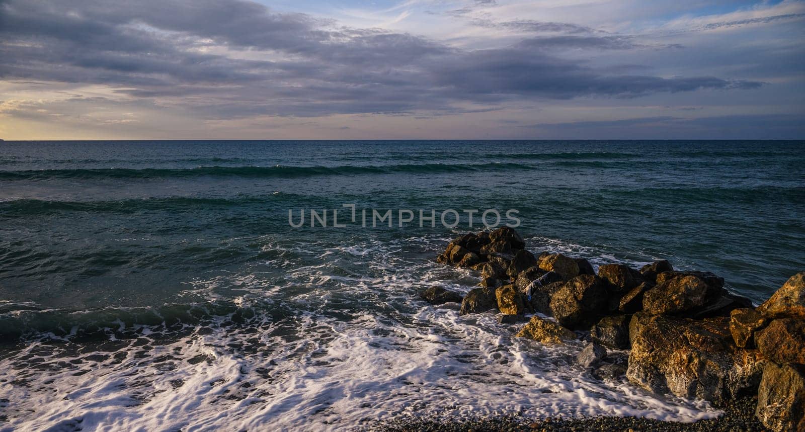 waves stones in the sea on the Mediterranean in winter 1