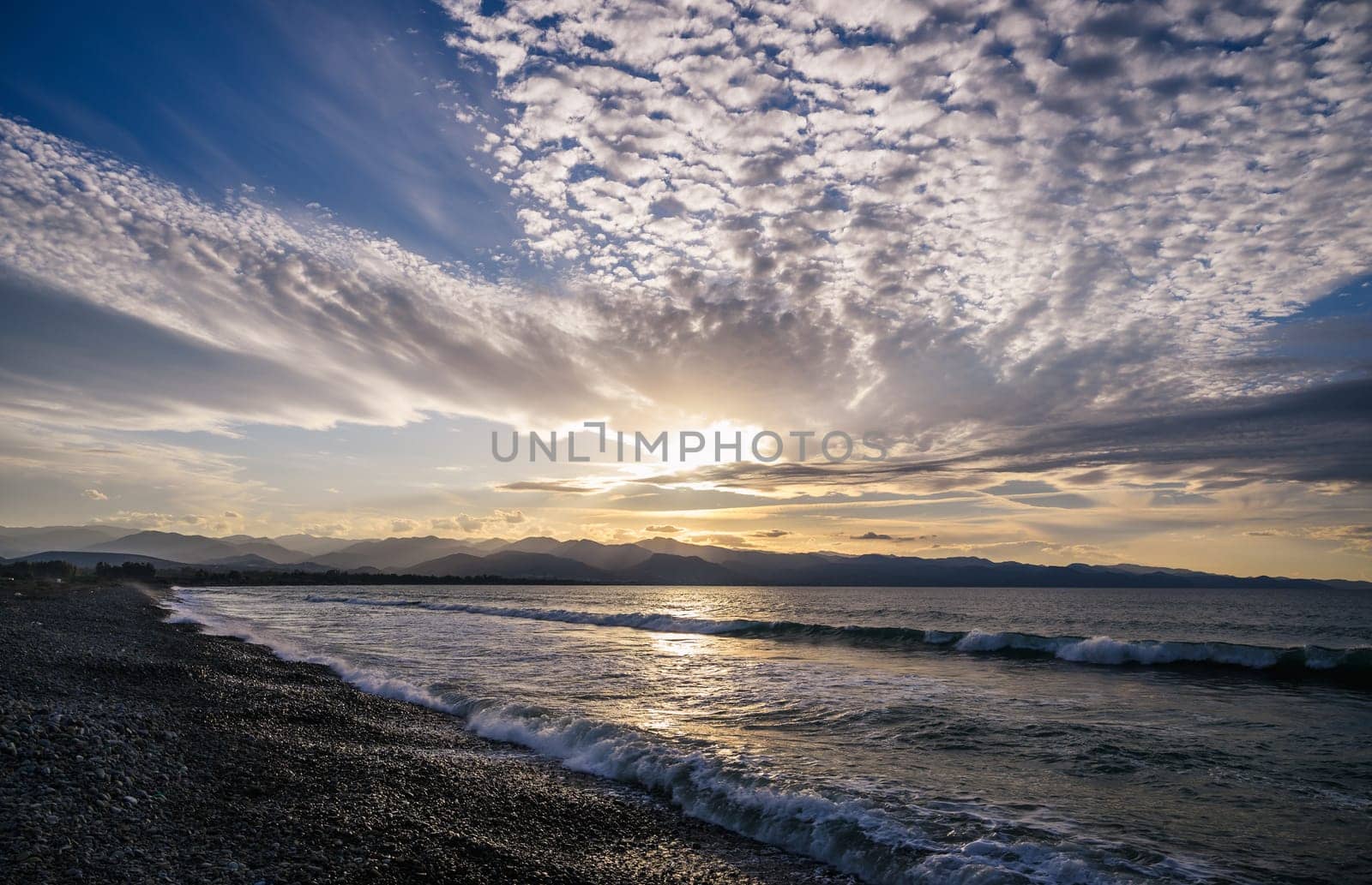 evening sun over mountains and Mediterranean sea 15 by Mixa74