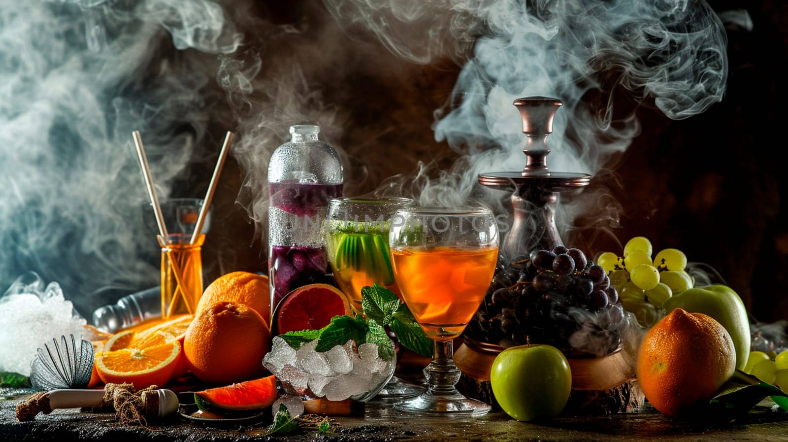 hookah in smoke with fruit. Selective focus. by mila1784