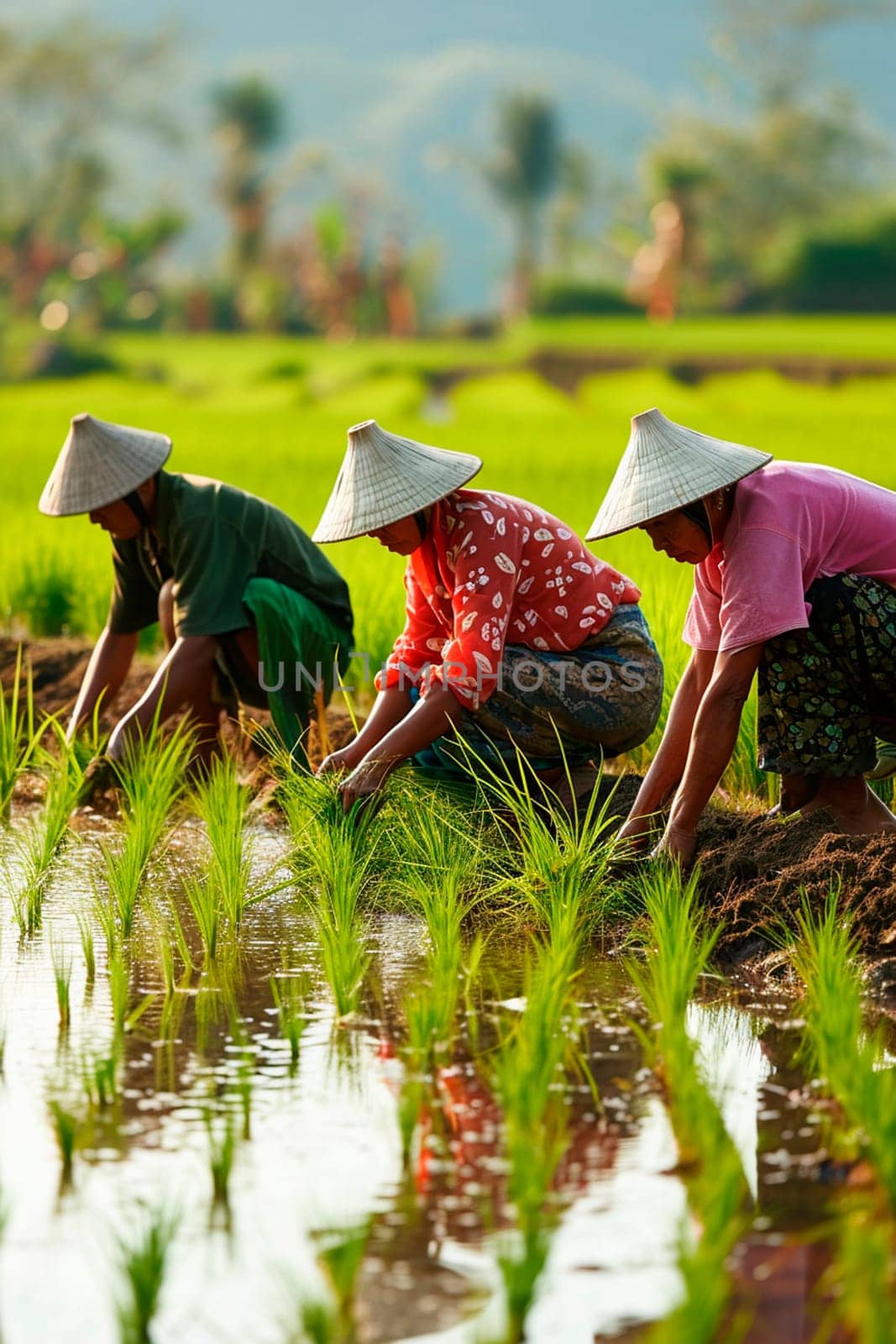 people on a rice plantation. Selective focus. by mila1784