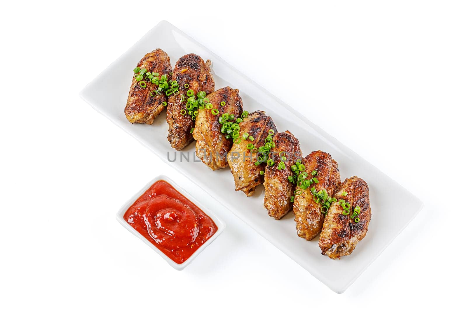 chicken wings fried on white background for food delivery site