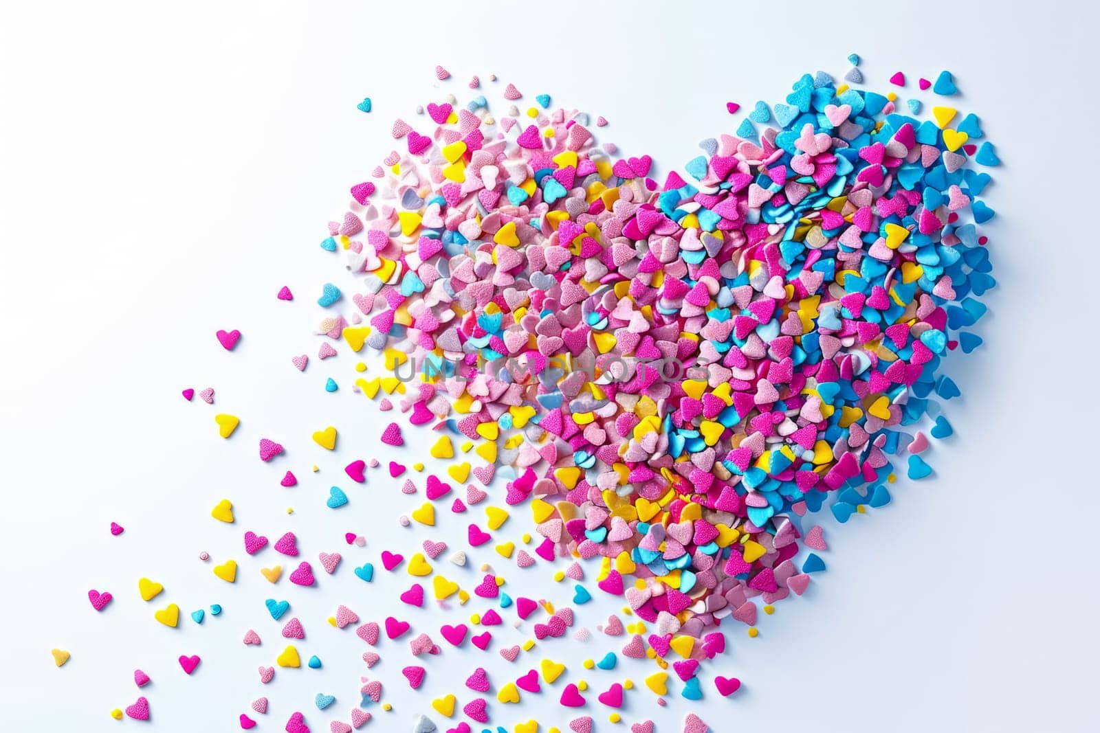 Illustration of a heart shape made of small multi-colored hearts. AI generated. by OlgaGubskaya