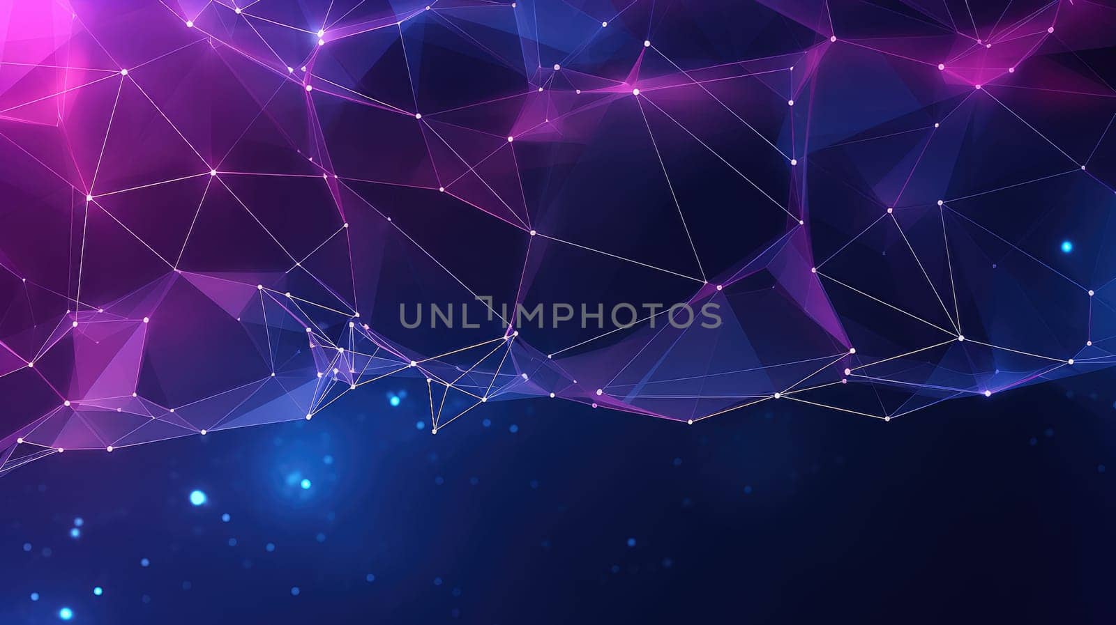 Wireframe background with plexus effect. Futuristic banner with copy space AI