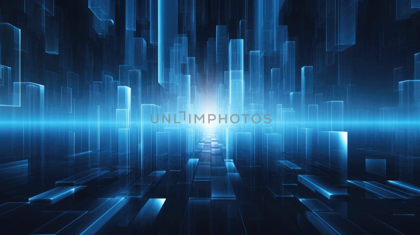 Blue neon light abstract visual geometry motion graphic technology digital concept AI