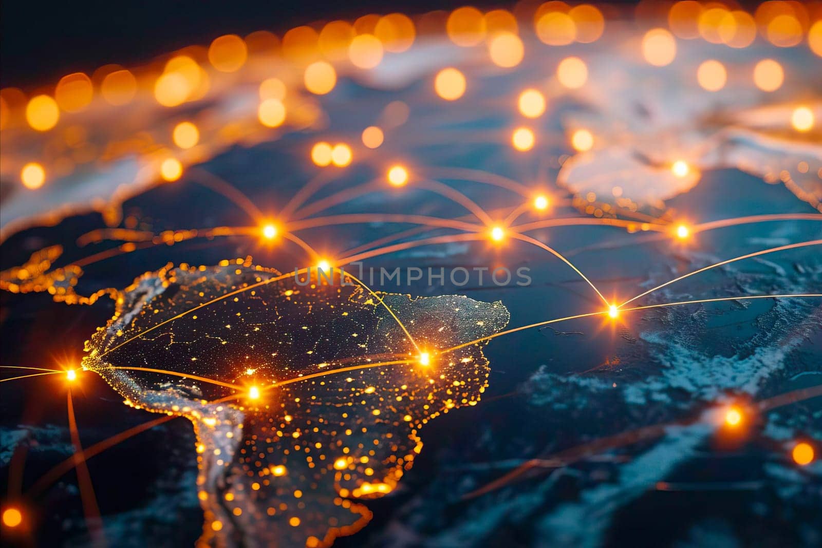 A Fascinating Illuminated Map of the World With Connection Lines. by vladimka