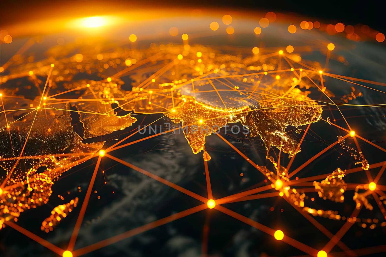 A Vivid Map of the World Illuminated by Lights With Internet Network Connection Lines. by vladimka