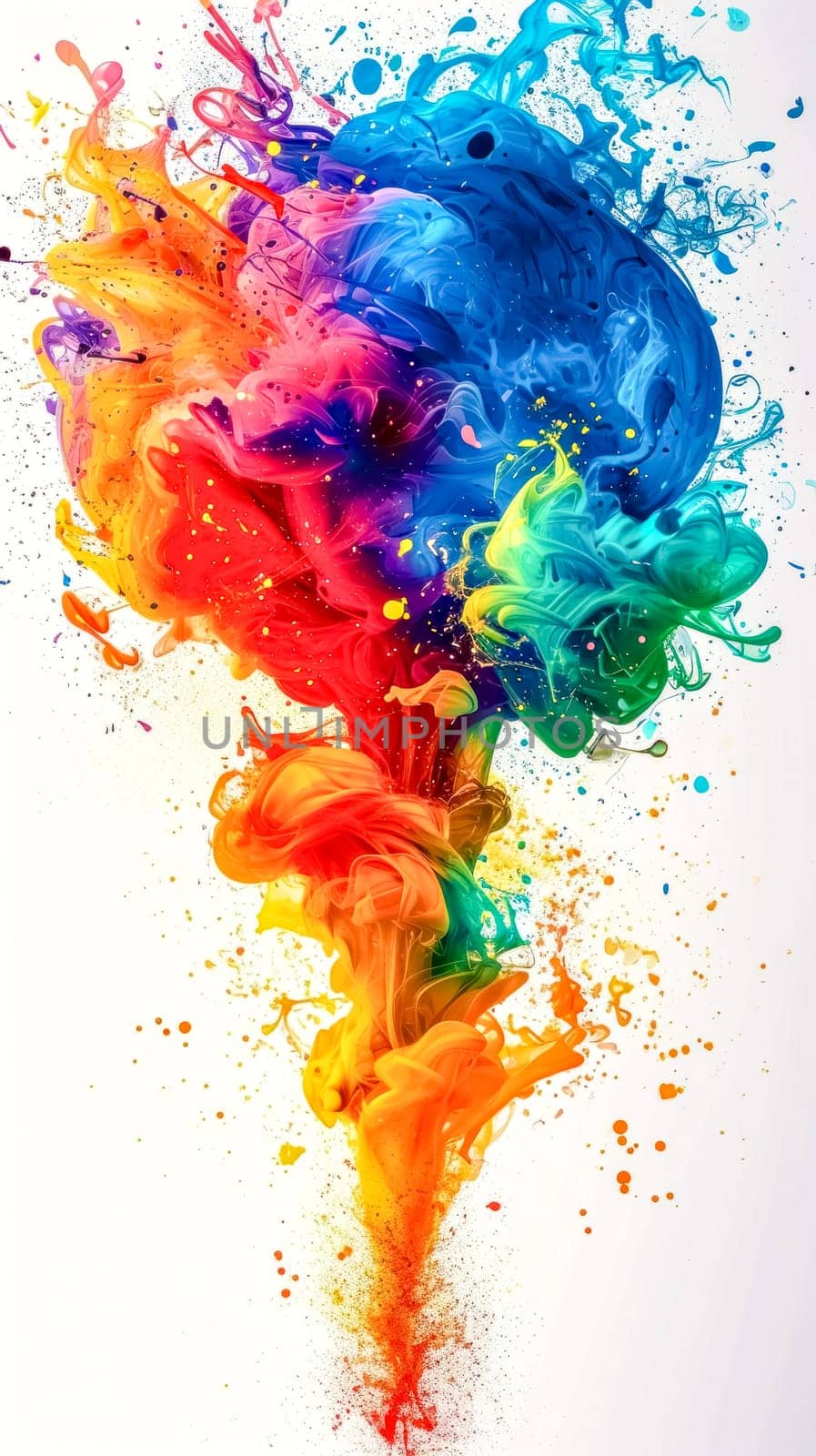 dynamic explosion of colorful ink splashes against a white background, symbolizing creativity and inspiration. by Edophoto