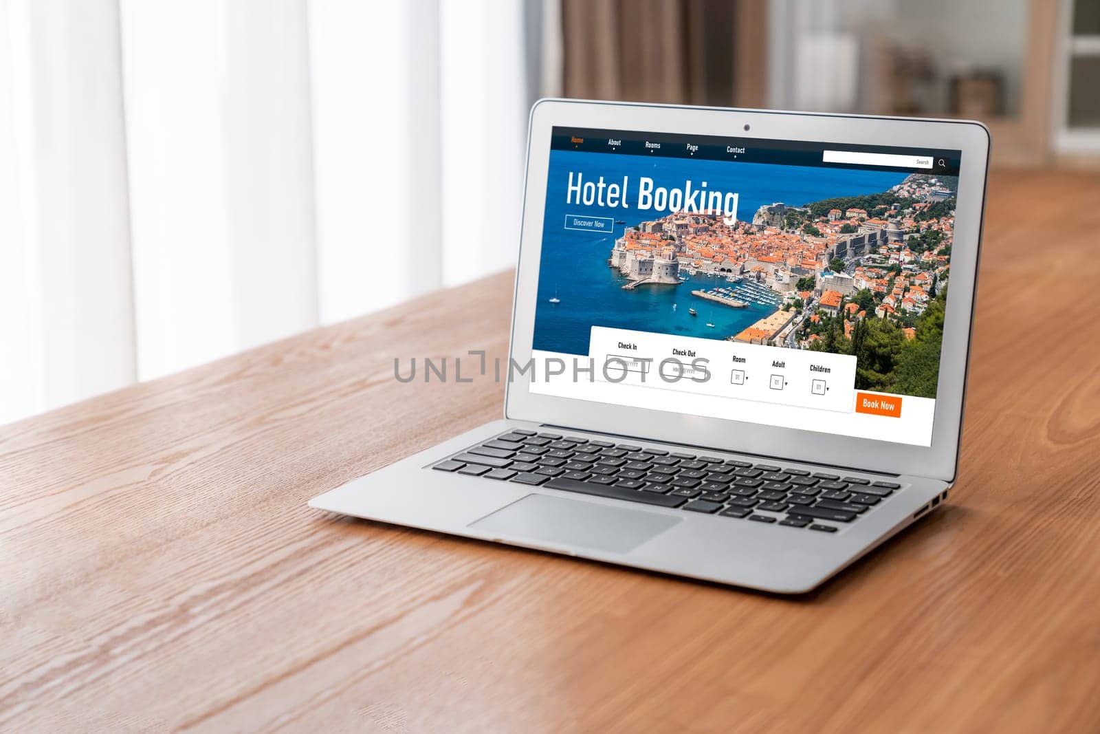 Online hotel accommodation booking website provide modish reservation system . Travel technology concept .