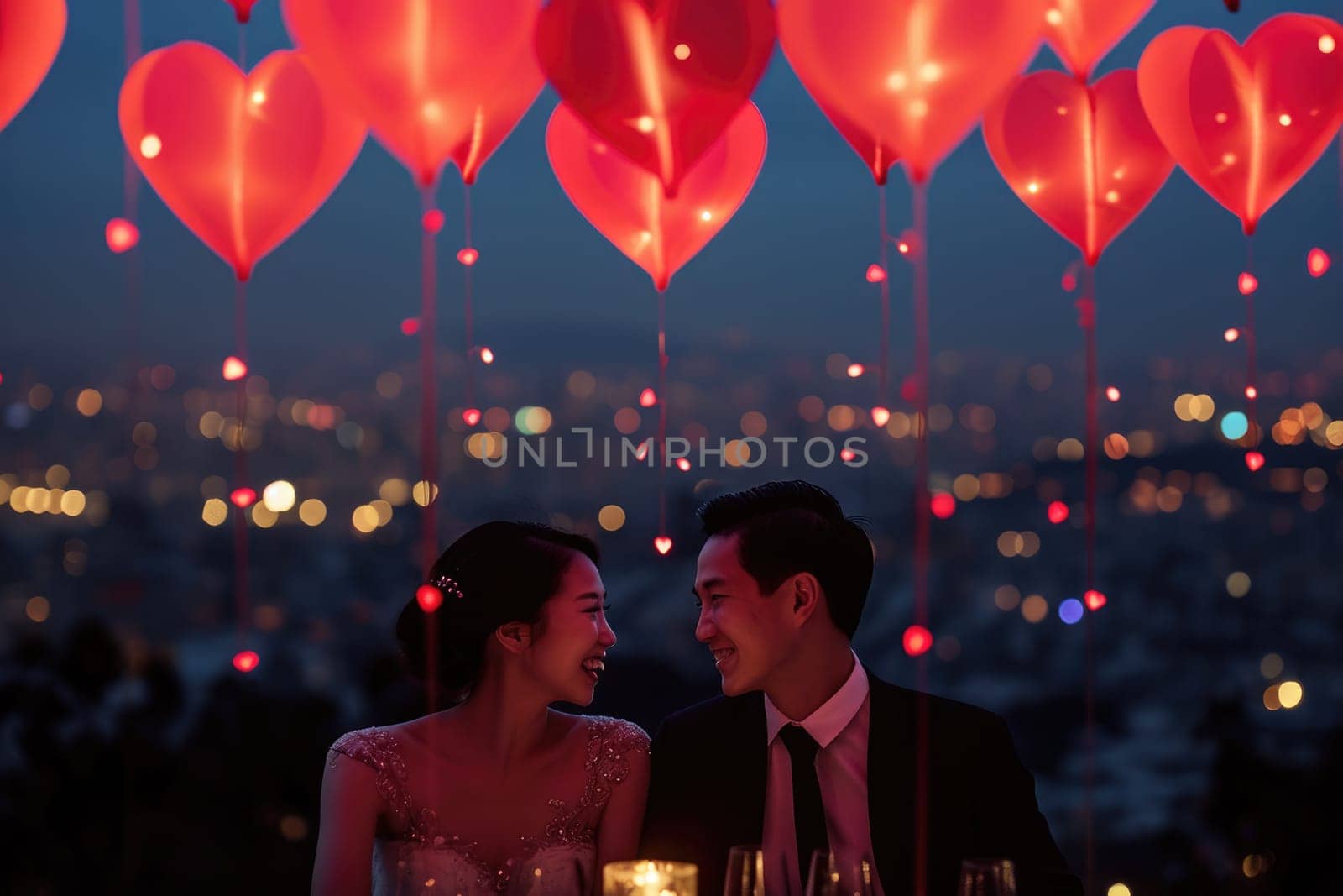 couple in valentines day night at romantic restaurant celebrating love pragma by biancoblue