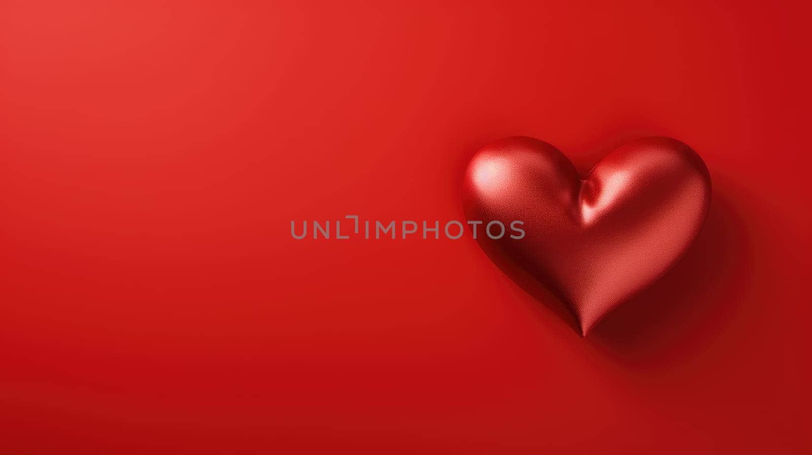 Red glossy Heart Shape on red background. Valentines day background. by JuliaDorian
