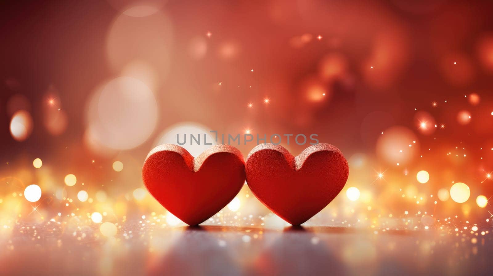 Close up red hearts are placed on the table bokeh background. Valentine's Day background and texture