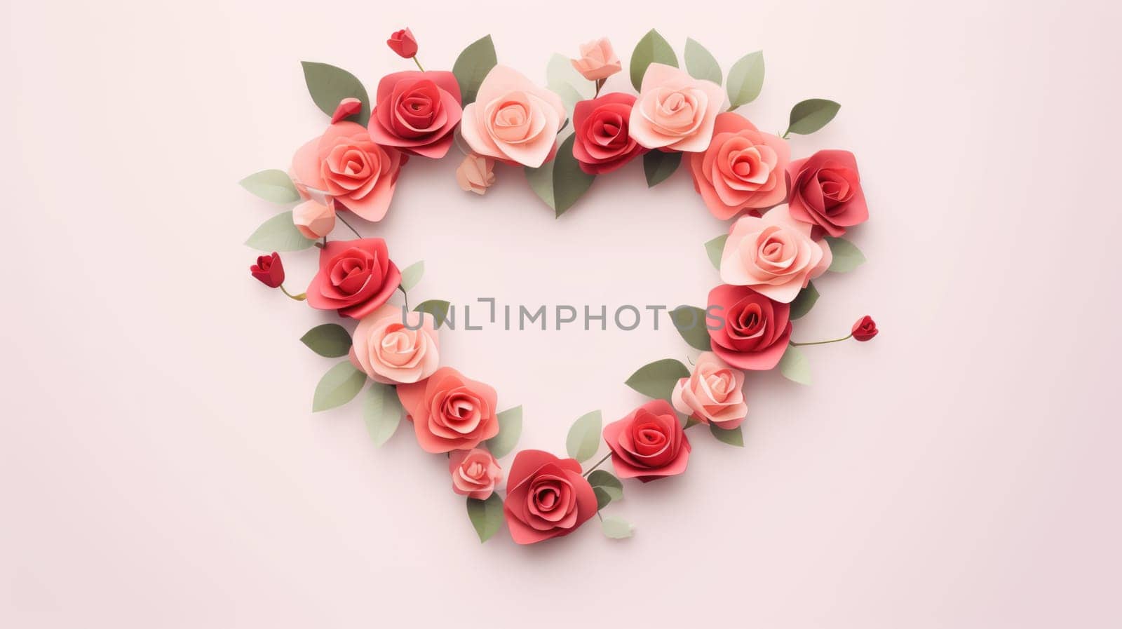 Heart symbol made of flowers and leaves on white background. Valentine's day card. by JuliaDorian