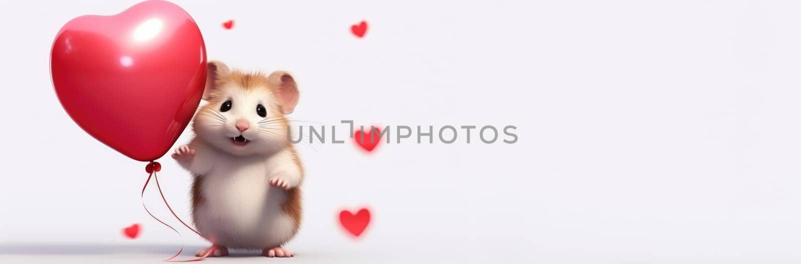 Banner of cute hamster with heart balloon on white background. Love from hamster. Valentine's Day. by JuliaDorian