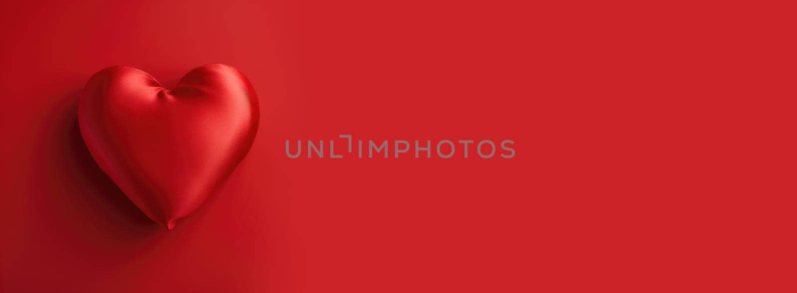 Banner of red soft Heart Shape on red background. Valentines day background. by JuliaDorian