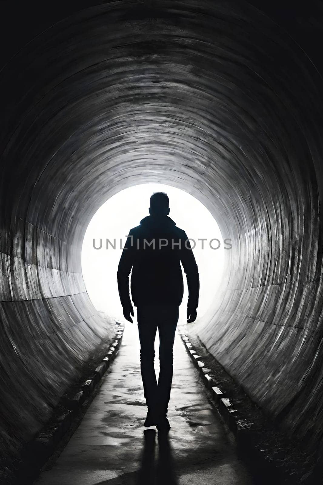 Silhouette of a man in a dark tunnel. by yilmazsavaskandag