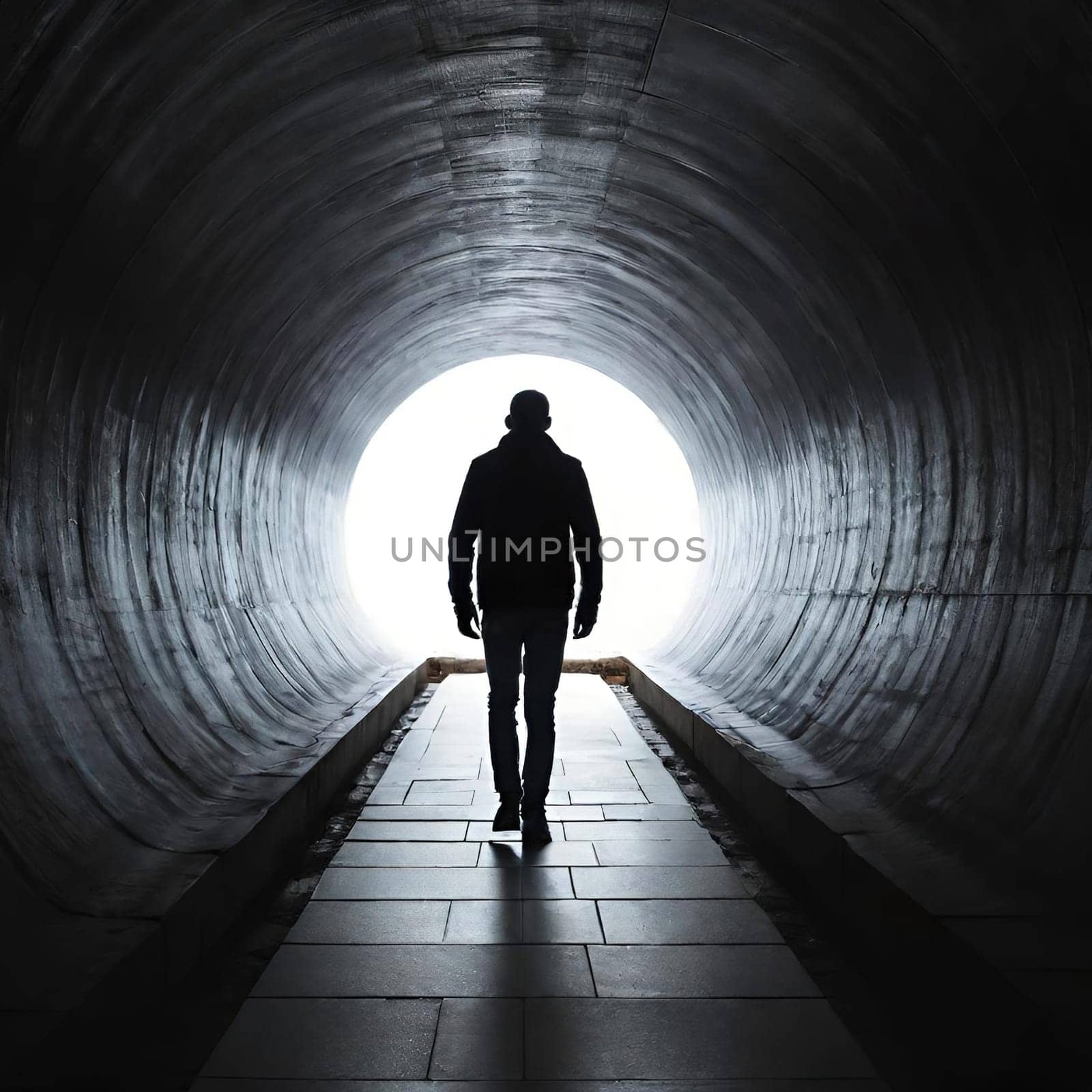 Silhouette of a man in a dark tunnel. by yilmazsavaskandag