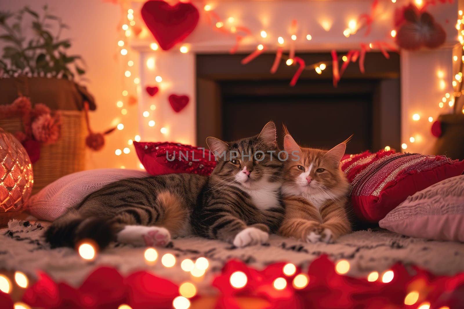 A couple of happy kittens cats together in a cozy room. pragma by biancoblue