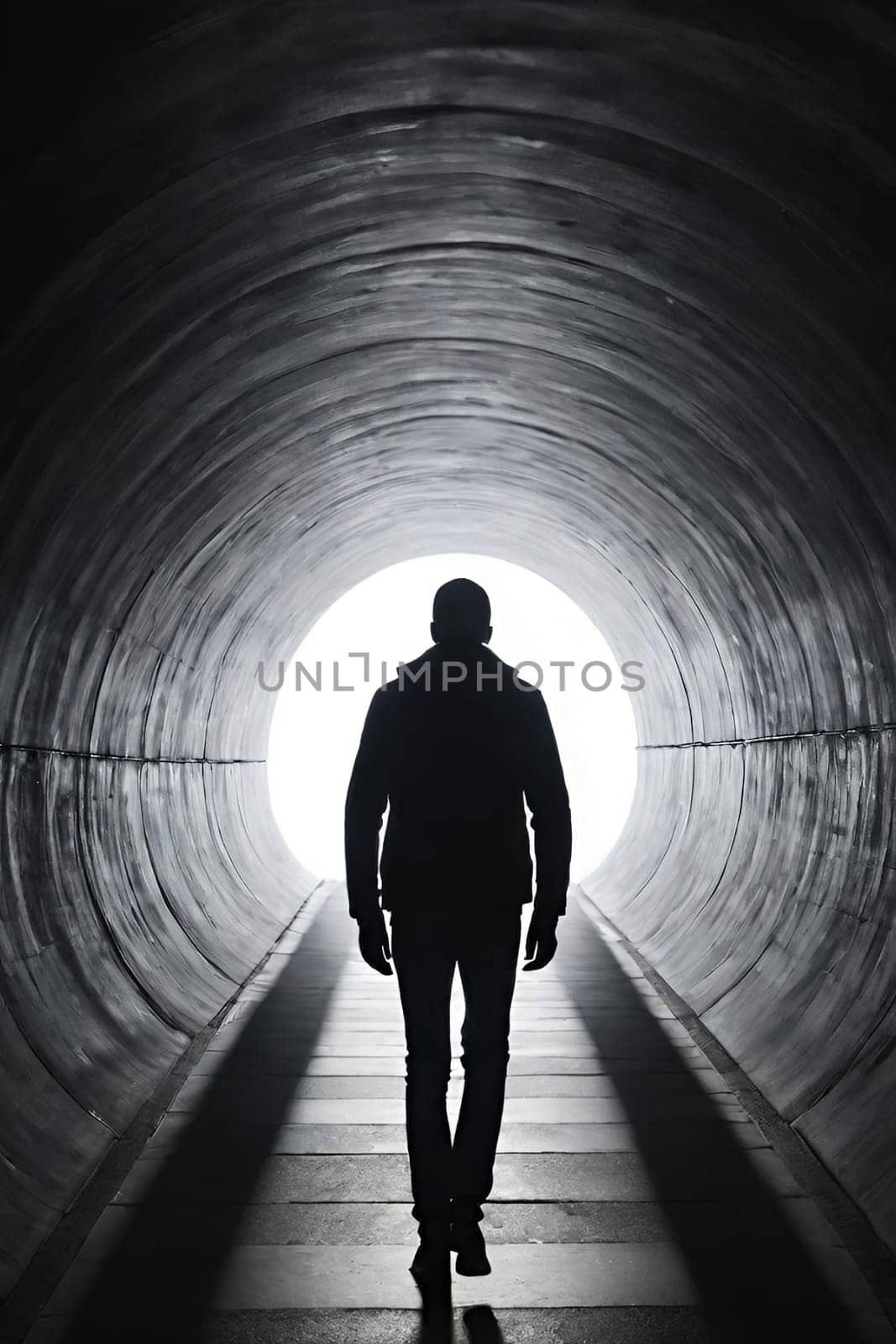 Silhouette of a man in a dark tunnel. by yilmazsavaskandag