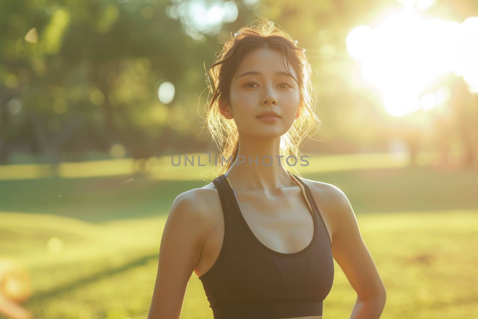 Woman at park. fitness, sport and healthy lifestyle. Generative AI by itchaznong