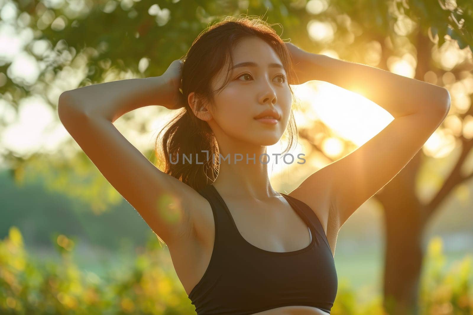 Woman at park. fitness, sport and healthy lifestyle. Generative AI by itchaznong