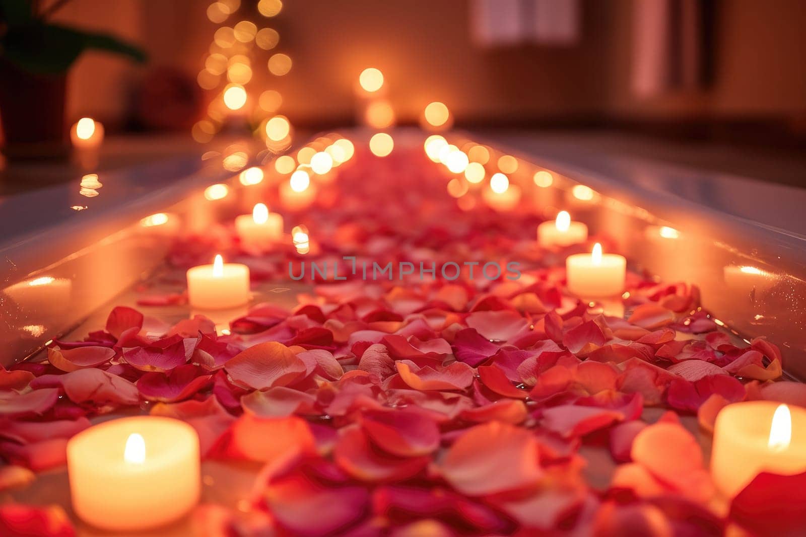 Rose Petals Pathway. Romantic background. Generative AI by itchaznong