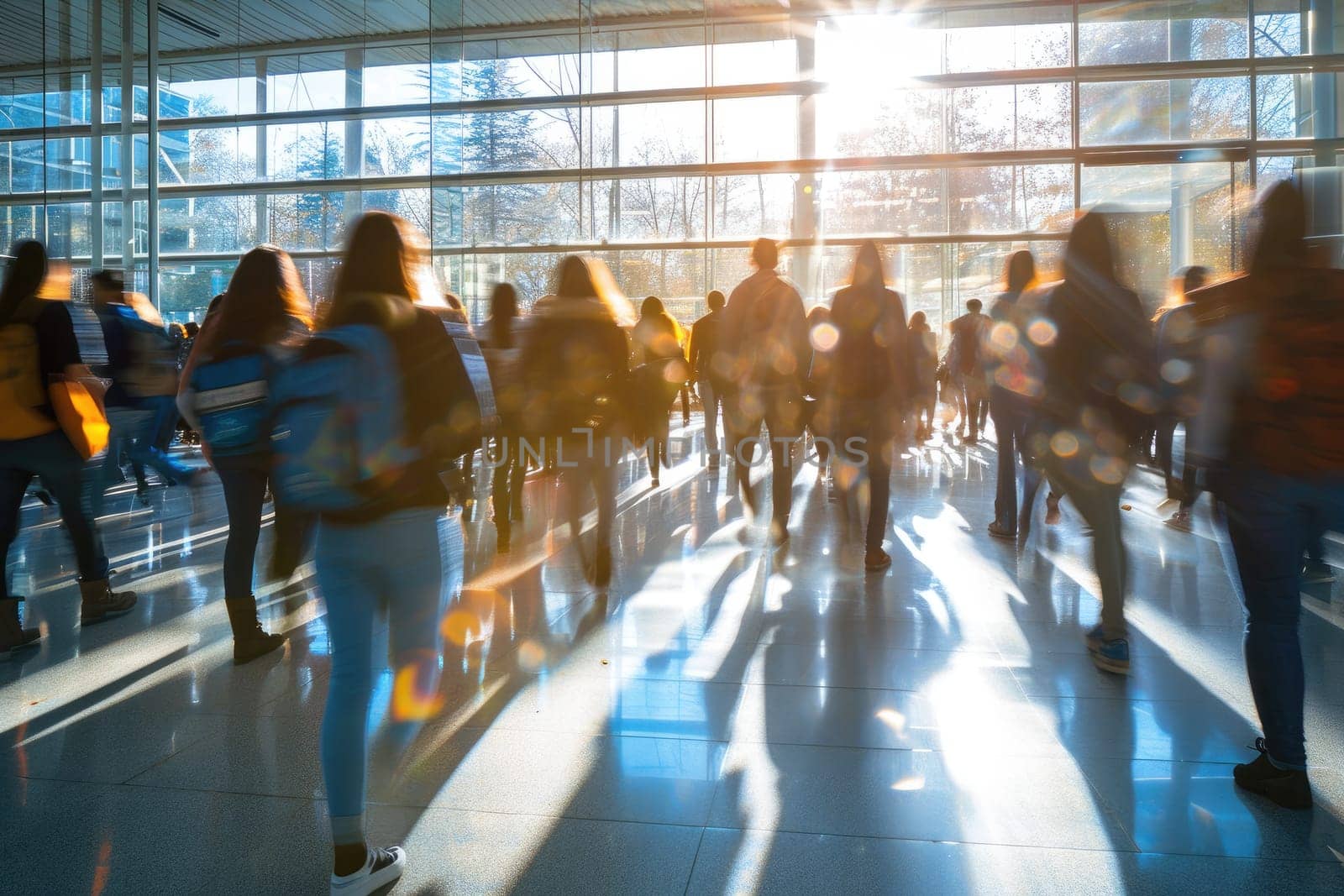 Student walking in university. Campus and Education concept. motion blur. Generative AI by itchaznong