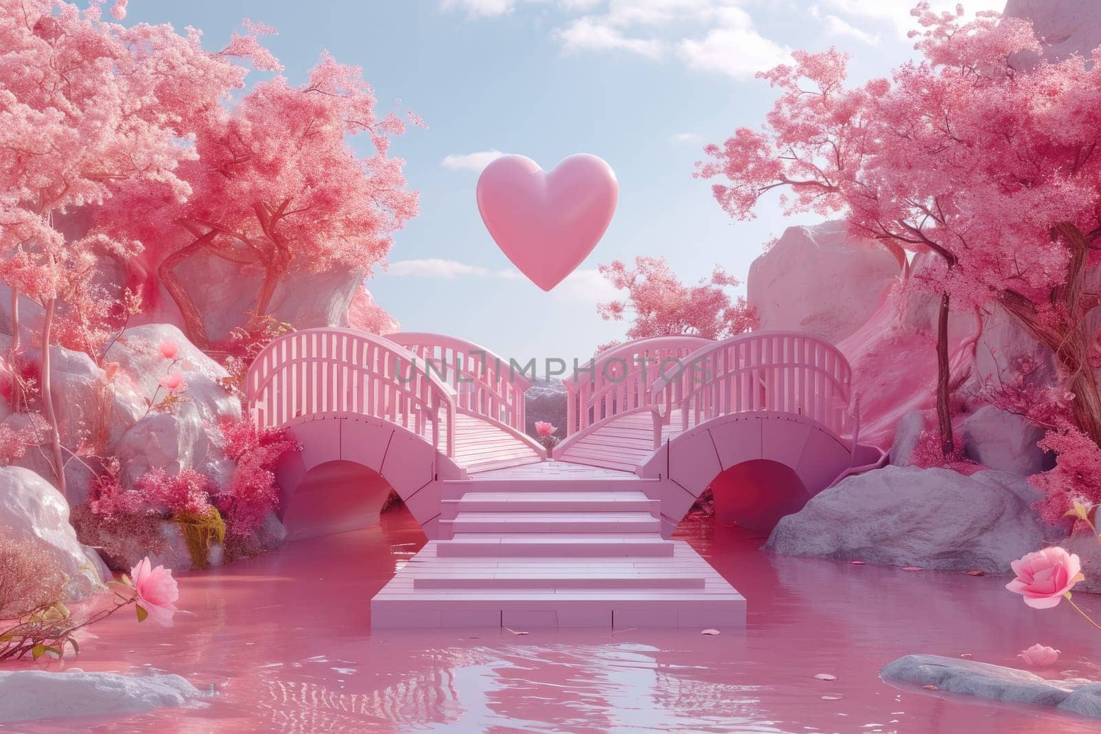 Pink podium state for presentation. Valentine concept. Generative AI by itchaznong