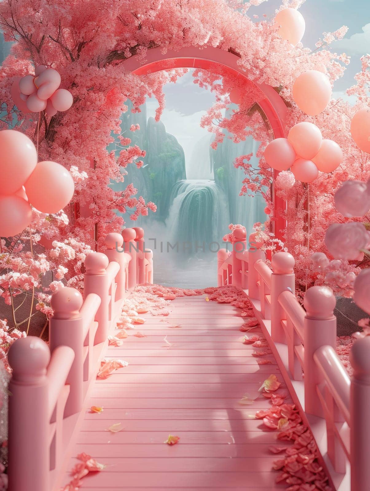 Pink podium state for presentation. Valentine concept. Generative AI by itchaznong