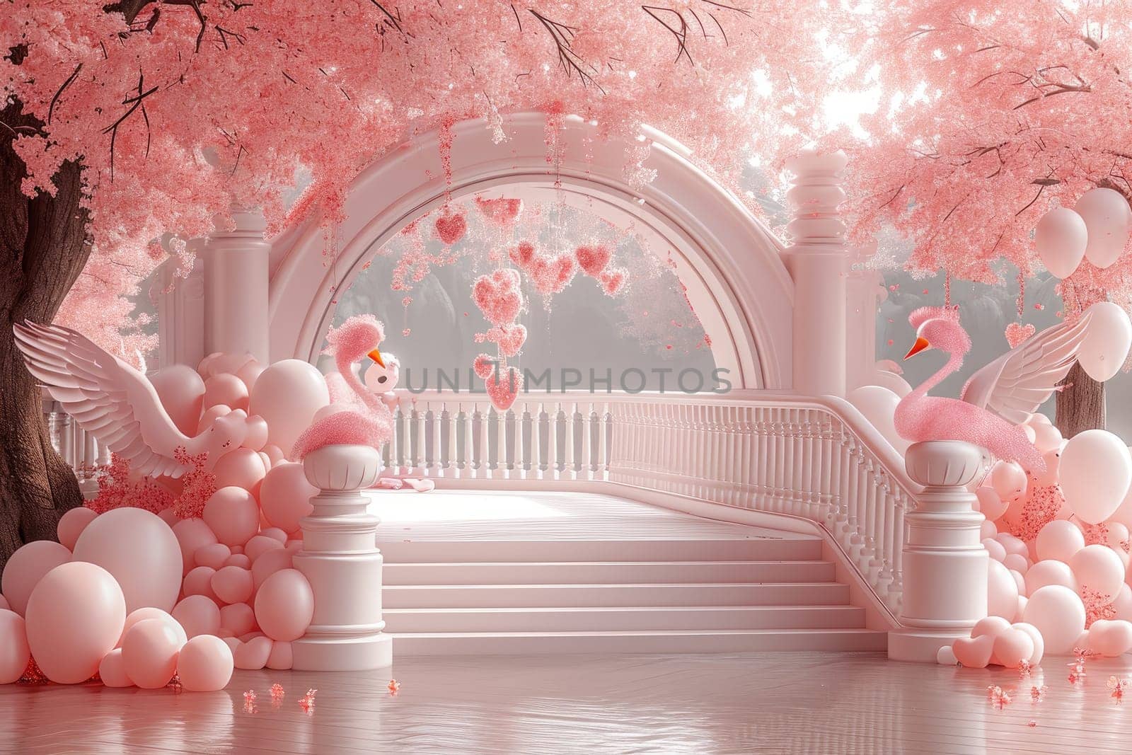 Pink podium state for presentation. Valentine concept. Generative AI by itchaznong