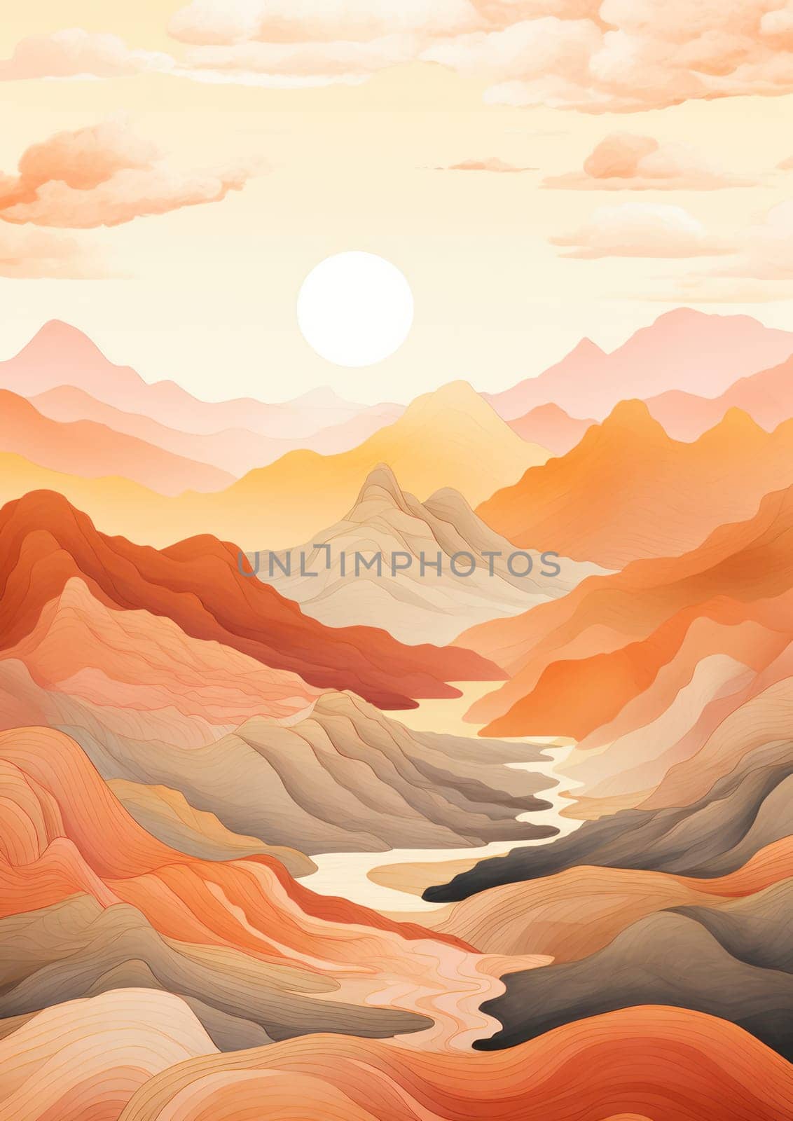 Sunrise Over Majestic Mountain Landscape: A Tranquil Morning Silhouette in the Wild