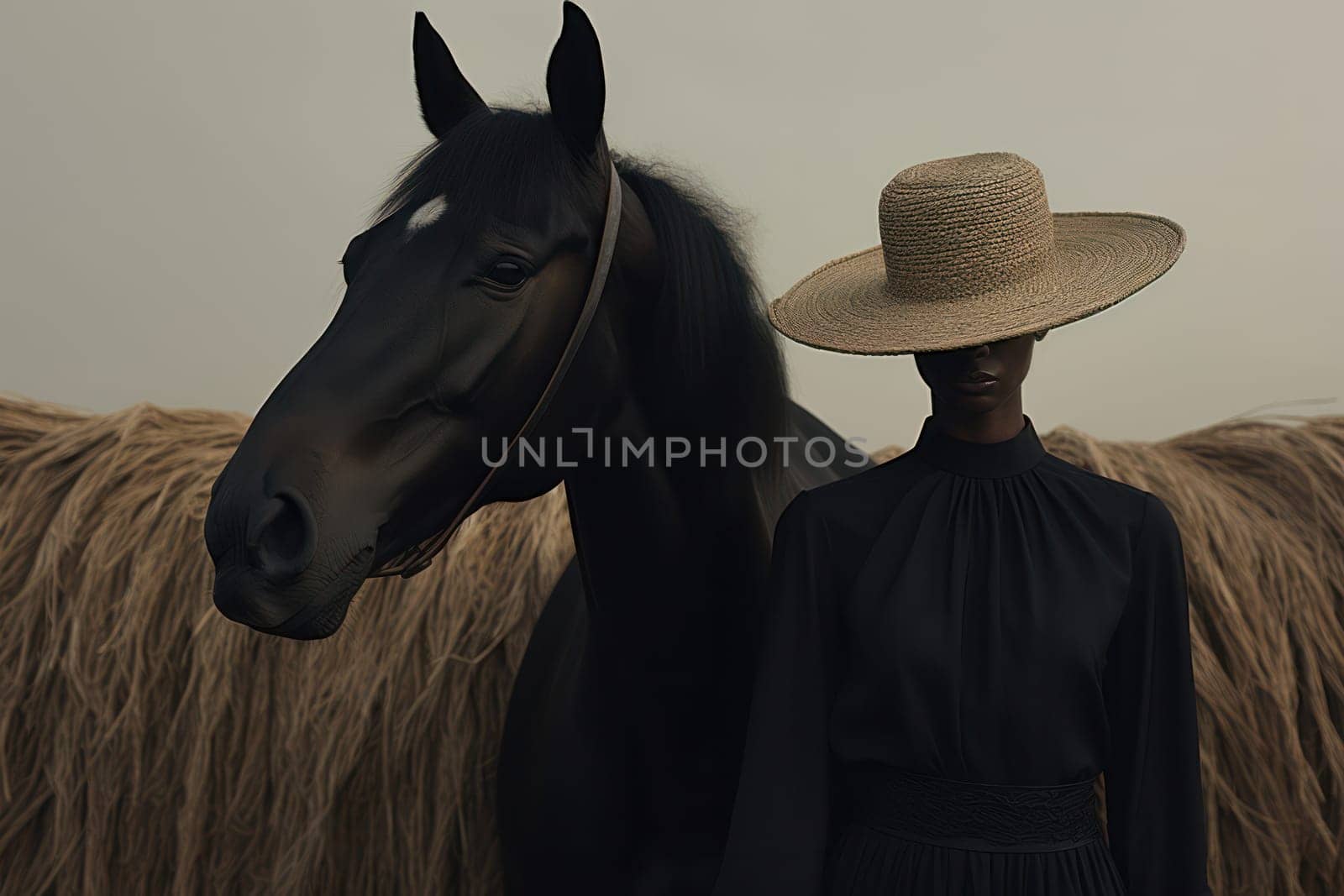 Equestrian Beauty: A Young Woman and her Majestic Brown Stallion, Embracing the Freedom of Nature in the Countryside.