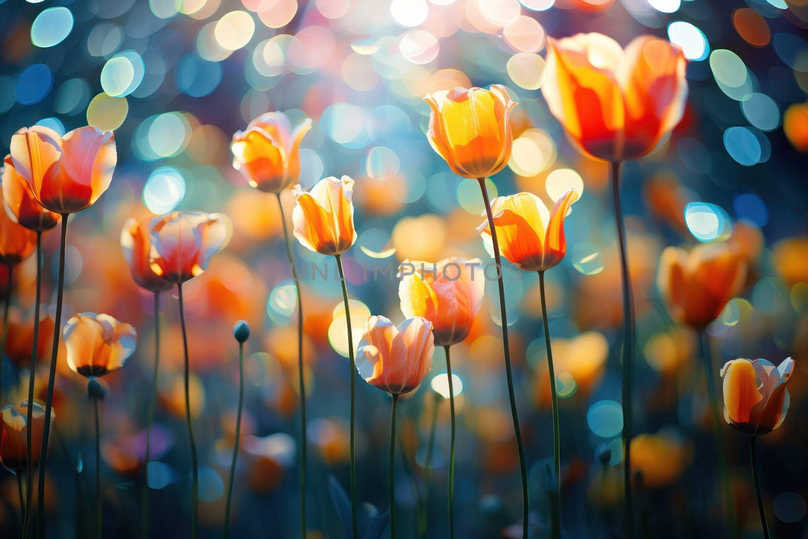 Spring Blossoms: Vibrant Floral Bouquet Surrounded by Blooming Tulips in a Colorful Meadow