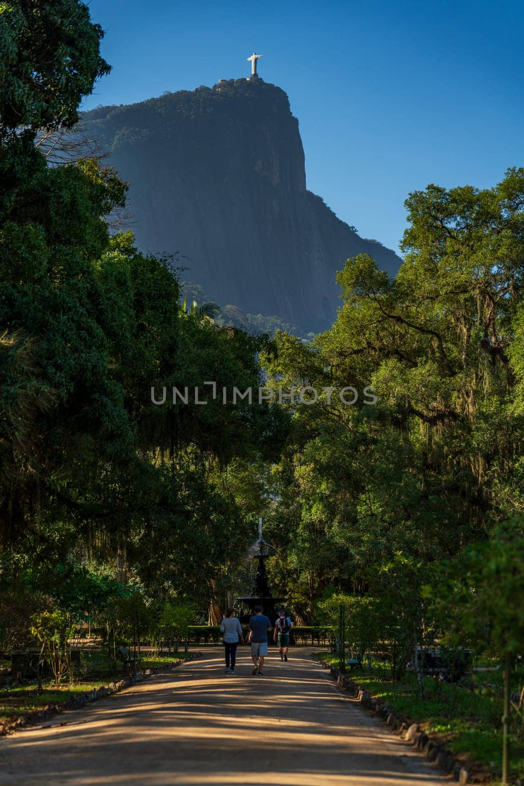 Statue of Christ Overlooking a Path Through a Lush Park by FerradalFCG