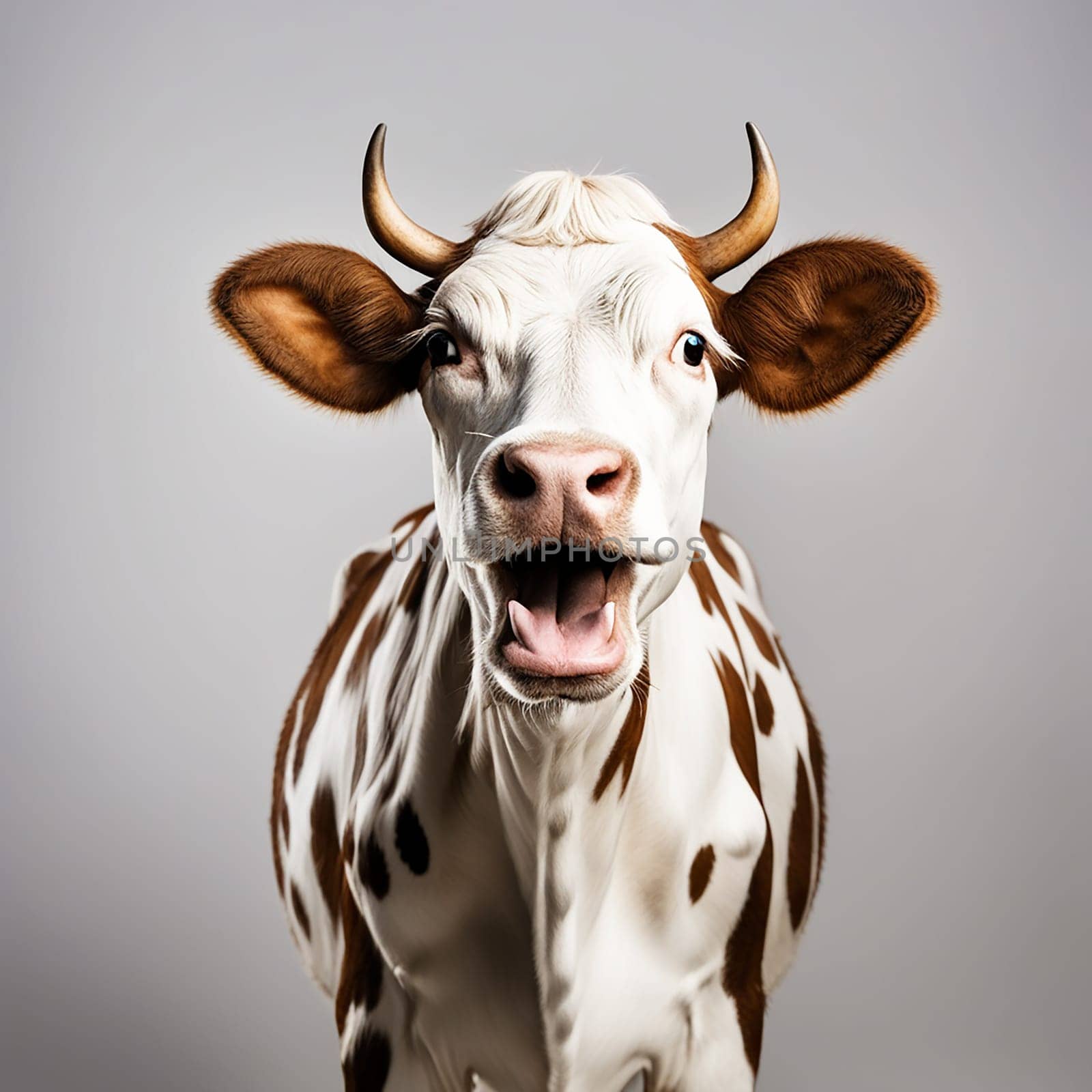 Amusing Portrait cow Isolated on White Background by Petrichor