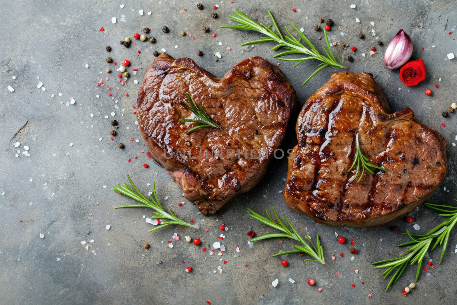 grilled beef steak for valentines day pragma in black background