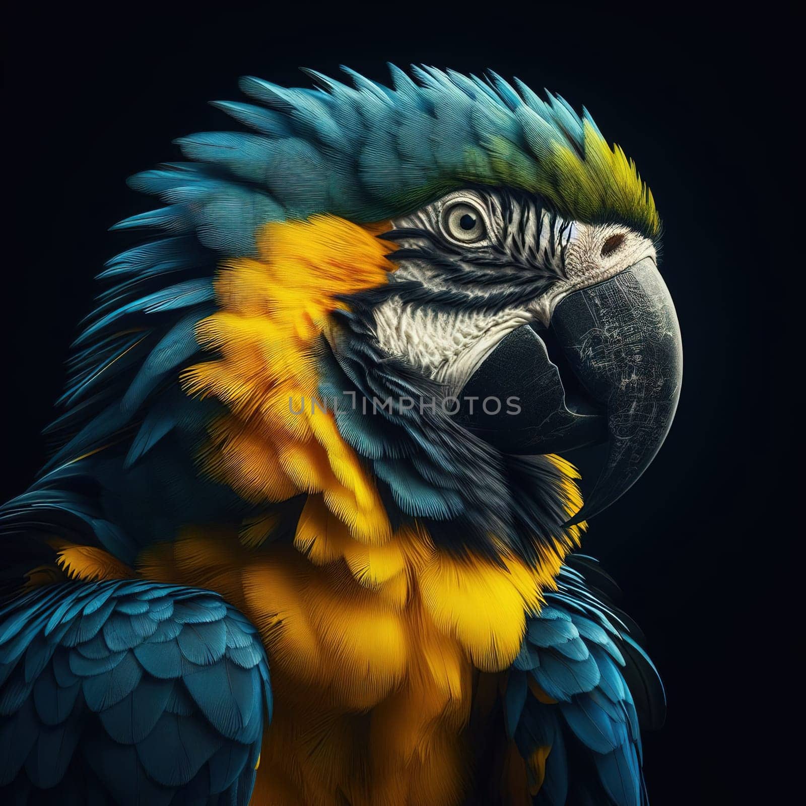 Parrot in the tropical forest. Generative AI. High quality photo