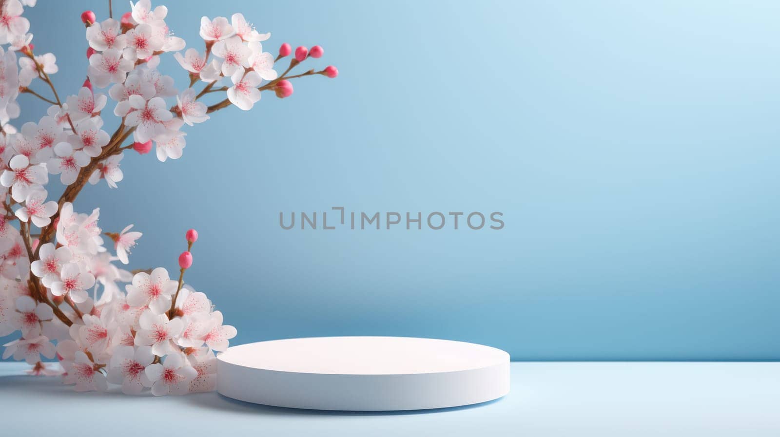 Blooming Pink Sakura Tree on Vintage Wooden Table - A Delicate Celebration of Spring's Beauty by Vichizh