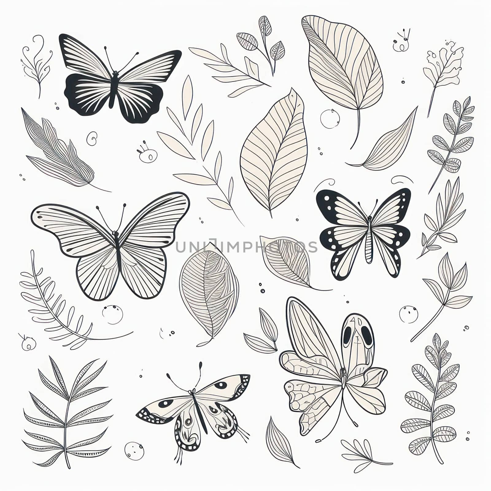 Nature's Delicate Design: A Monochrome Butterfly Illustration in Decorative Doodle Style on a White Background by Vichizh