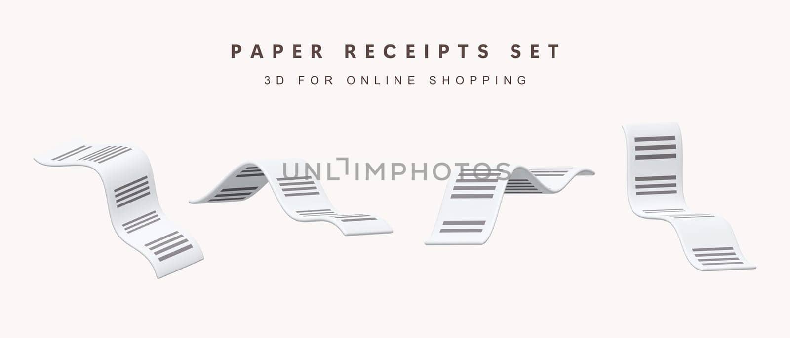 3d Set of paper receipt for shopping online concept. icon isolated on white background. 3d rendering illustration. Clipping path..